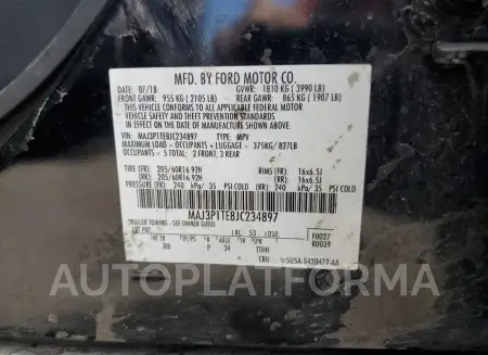 FORD ECOSPORT S 2018 vin MAJ3P1TE8JC234897 from auto auction Copart