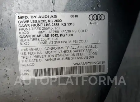 AUDI SQ5 PREMIU 2018 vin WA1A4AFY2J2203130 from auto auction Copart