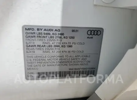 AUDI Q5 PREMIUM 2021 vin WA1BAAFY5M2100804 from auto auction Copart