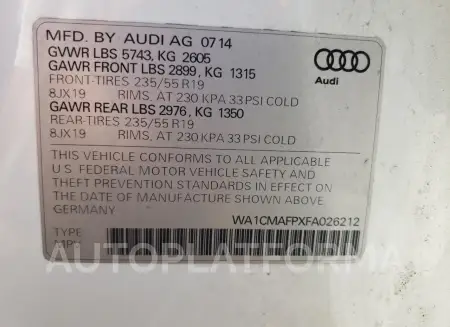 AUDI Q5 TDI PRE 2015 vin WA1CMAFPXFA026212 from auto auction Copart