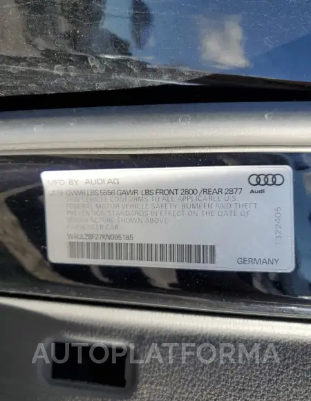 AUDI A6 PREMIUM 2019 vin WAUL2BF27KN095185 from auto auction Copart