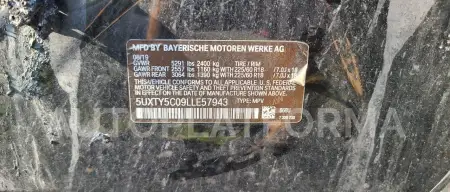 BMW X3 XDRIVE3 2020 vin 5UXTY5C09LLE57943 from auto auction Copart