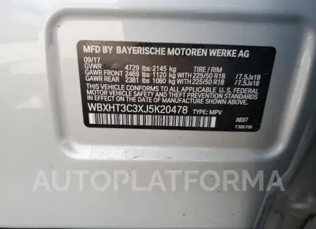 BMW X1 XDRIVE2 2018 vin WBXHT3C3XJ5K20478 from auto auction Copart