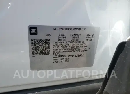 CHEVROLET BOLT EV 1L 2022 vin 1G1FW6S09N4123961 from auto auction Copart