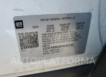 CHEVROLET BOLT EV 2L 2023 vin 1G1FX6S02P4163332 from auto auction Copart