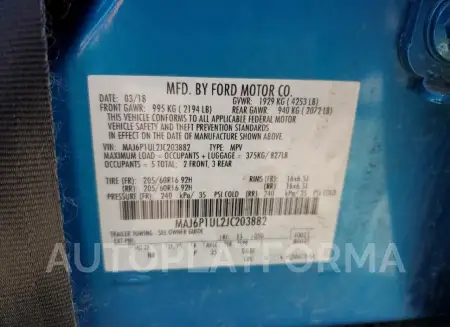 FORD ECOSPORT S 2018 vin MAJ6P1UL2JC203882 from auto auction Copart