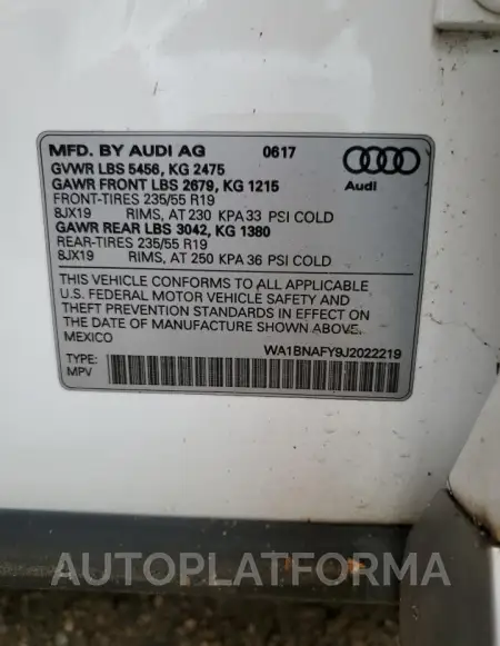 AUDI Q5 PREMIUM 2018 vin WA1BNAFY9J2022219 from auto auction Copart