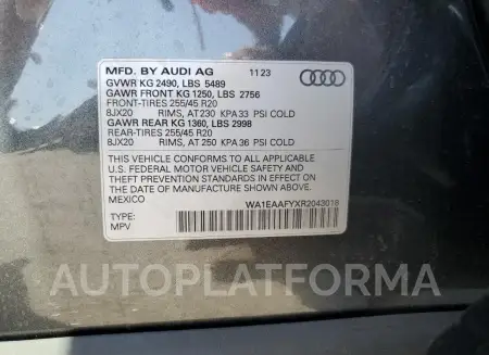 AUDI Q5 PREMIUM 2024 vin WA1EAAFYXR2043018 from auto auction Copart