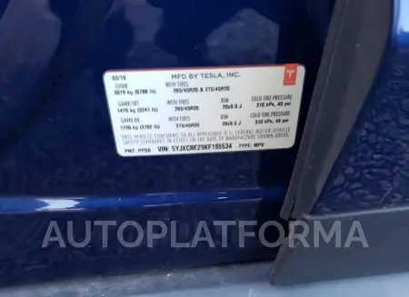 TESLA MODEL X 2019 vin 5YJXCBE29KF155534 from auto auction Copart