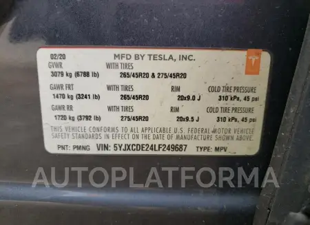 TESLA MODEL X 2020 vin 5YJXCDE24LF249687 from auto auction Copart