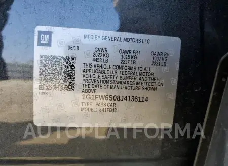 CHEVROLET BOLT EV LT 2018 vin 1G1FW6S08J4136114 from auto auction Copart