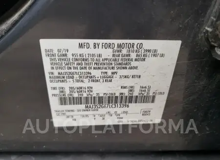 FORD ECOSPORT S 2020 vin MAJ3S2GE7LC313396 from auto auction Copart