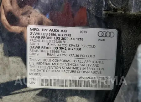 AUDI Q5 PREMIUM 2020 vin WA1ANAFY0L2022544 from auto auction Copart