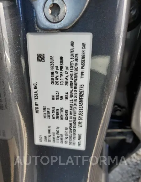 TESLA MODEL 3 2021 vin 5YJ3E1EA5MF929775 from auto auction Copart