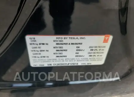 TESLA MODEL X 2018 vin 5YJXCDE22JF129318 from auto auction Copart