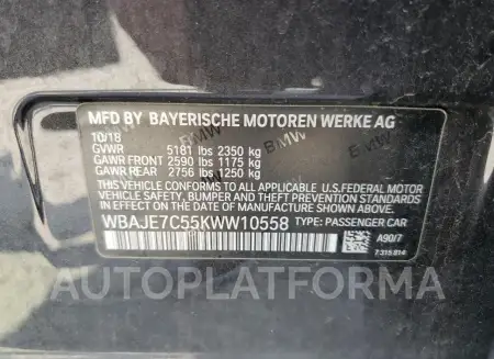 BMW 540 XI 2019 vin WBAJE7C55KWW10558 from auto auction Copart