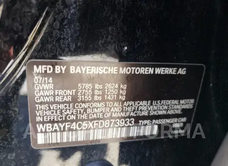 BMW 740 LXI 2015 vin WBAYF4C5XFD873933 from auto auction Copart