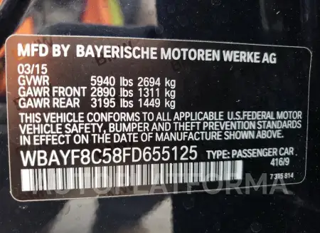 BMW ALPINA B7 2015 vin WBAYF8C58FD655125 from auto auction Copart