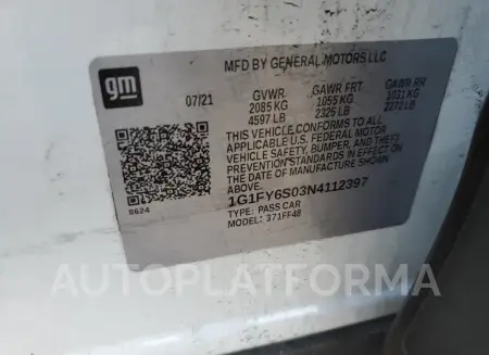 CHEVROLET BOLT EUV L 2022 vin 1G1FY6S03N4112397 from auto auction Copart