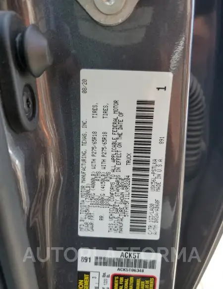 TOYOTA TUNDRA CRE 2020 vin 5TFHY5F11LX952204 from auto auction Copart