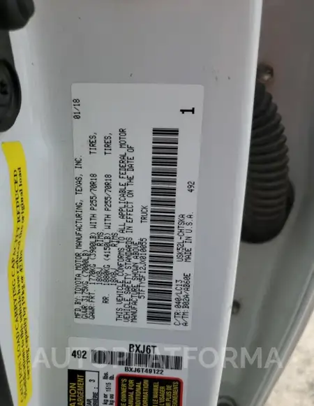 TOYOTA TUNDRA DOU 2018 vin 5TFTY5F12JX010055 from auto auction Copart