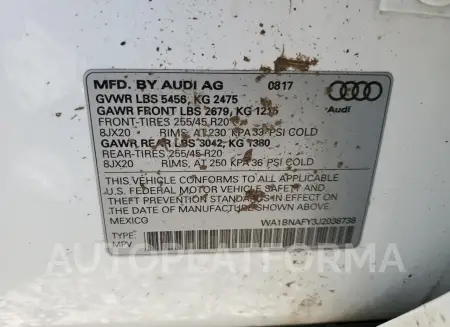 AUDI Q5 PREMIUM 2018 vin WA1BNAFY3J2038738 from auto auction Copart