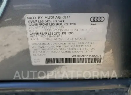 AUDI Q5 PREMIUM 2017 vin WA1C2AFP7HA100078 from auto auction Copart