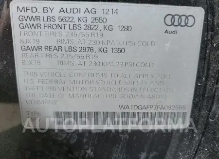 AUDI Q5 PREMIUM 2015 vin WA1DGAFP7FA082555 from auto auction Copart