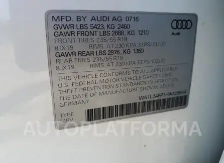 AUDI Q5 PREMIUM 2017 vin WA1L2AFP1HA028844 from auto auction Copart