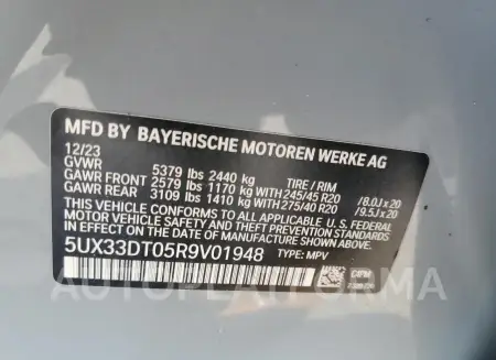 BMW X4 XDRIVE3 2024 vin 5UX33DT05R9V01948 from auto auction Copart