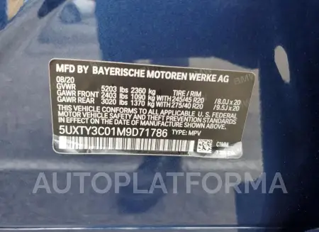 BMW X3 SDRIVE3 2021 vin 5UXTY3C01M9D71786 from auto auction Copart