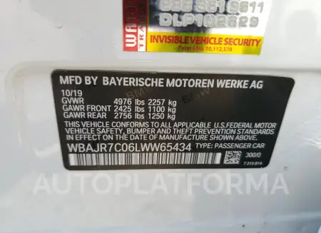 BMW 530 XI 2020 vin WBAJR7C06LWW65434 from auto auction Copart