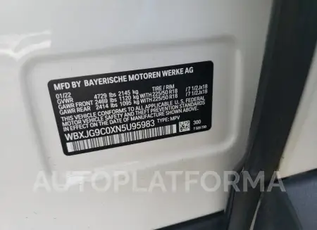 BMW X1 XDRIVE2 2022 vin WBXJG9C0XN5U95983 from auto auction Copart