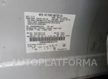 FORD FLEX LIMIT 2015 vin 2FMHK6D88FBA22721 from auto auction Copart