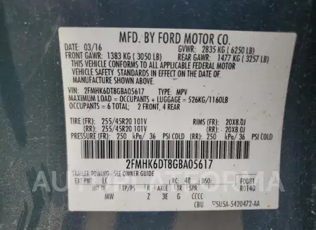 FORD FLEX LIMIT 2016 vin 2FMHK6DT8GBA05617 from auto auction Copart