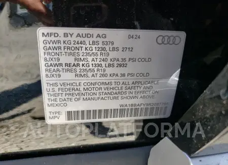 AUDI Q5 PREMIUM 2024 vin WA1BBAFY9R2087785 from auto auction Copart