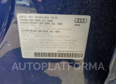 AUDI Q5 PREMIUM 2016 vin WA1D7AFP7GA121159 from auto auction Copart