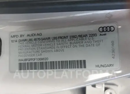 AUDI A3 PREMIUM 2015 vin WAUBFGFF0F1068620 from auto auction Copart