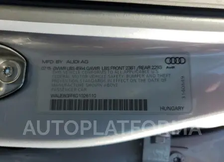 AUDI A3 PREMIUM 2016 vin WAUE8GFF8G1026110 from auto auction Copart