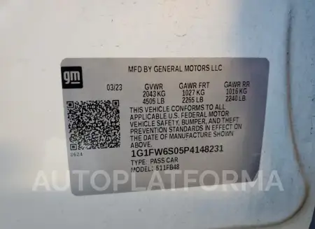 CHEVROLET BOLT EV 1L 2023 vin 1G1FW6S05P4148231 from auto auction Copart