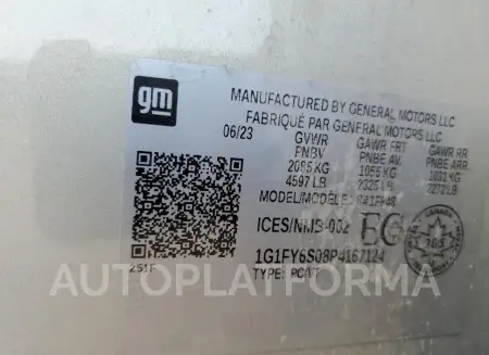 CHEVROLET BOLT EUV L 2023 vin 1G1FY6S08P4167124 from auto auction Copart