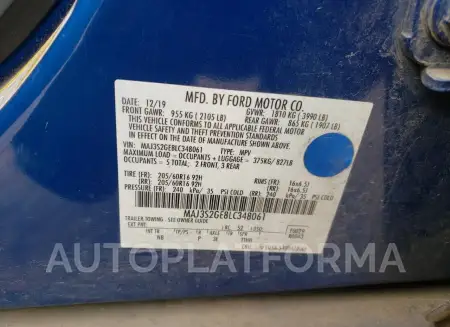 FORD ECOSPORT S 2020 vin MAJ3S2GE8LC348061 from auto auction Copart