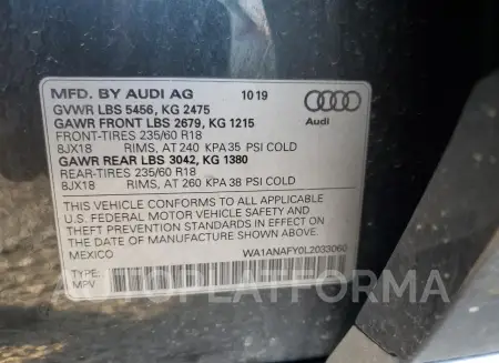 AUDI Q5 PREMIUM 2020 vin WA1ANAFY0L2033060 from auto auction Copart