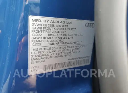 AUDI SQ8 PRESTI 2024 vin WA1CWBF16RD007204 from auto auction Copart