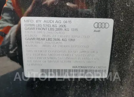 AUDI Q5 TDI PRE 2015 vin WA1DMAFP8FA136258 from auto auction Copart