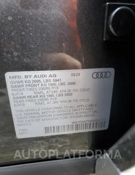 AUDI Q5 E PREST 2024 vin WA1F2AFY4R2021114 from auto auction Copart