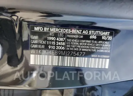 MERCEDES-BENZ A 220 2021 vin W1K3G4EB9MJ275477 from auto auction Copart