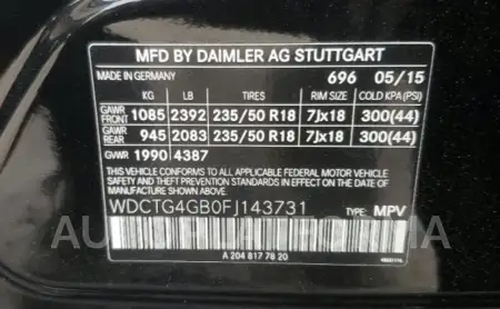 MERCEDES-BENZ GLA 250 4M 2015 vin WDCTG4GB0FJ143731 from auto auction Copart