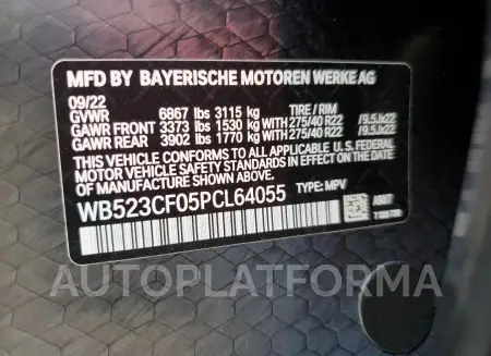 BMW IX XDRIVE5 2023 vin WB523CF05PCL64055 from auto auction Copart