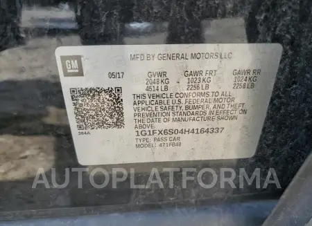 CHEVROLET BOLT EV PR 2017 vin 1G1FX6S04H4164337 from auto auction Copart